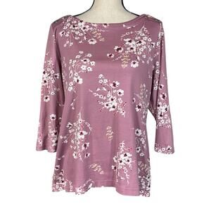 Croft & Barrow XX-Large Top Floral 3/4 Sleeve Stretch Boat Neck Cotton Lavender